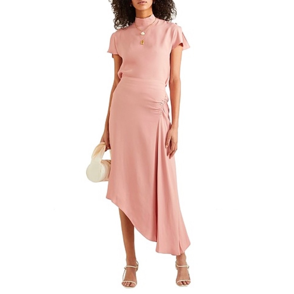 NWT Les Heroines | J.K Asymmetric Gathered Washed Crepe Skirt (Sz Fr 34 / US 2)